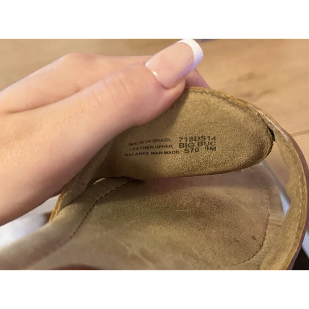 Dr Scholl’s The Original Big Buc Wooden Wedge Heel Vintage Tan Leather Size 9